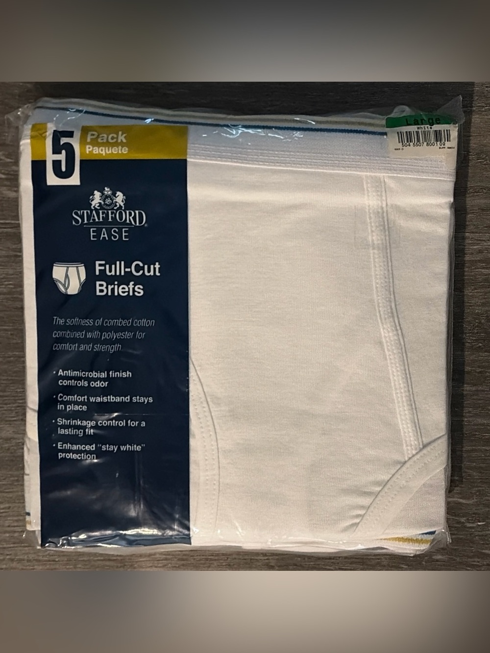 Stafford Ease Full Cut Mens Briefs Size Large 5 Pack NEW Vtg Comfort Waistband